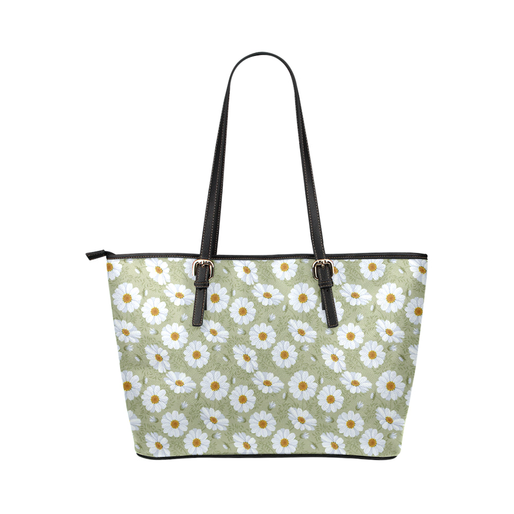 Daisy Yellow Print Pattern Leather Tote Bag