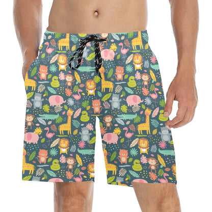 Safari Animal Cartoon Print Design LKS305 Men's Swim Trunks Beach Shorts