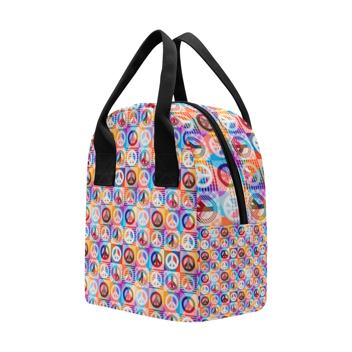 Peace Sign Patchwork Design Print Insulated Lunch Bag