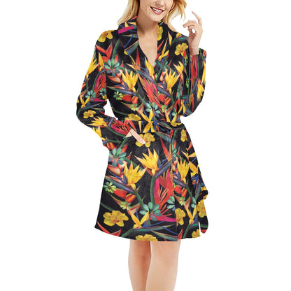 Bird Of Paradise Pattern Print Design BOP016 Women's Fleece Robe