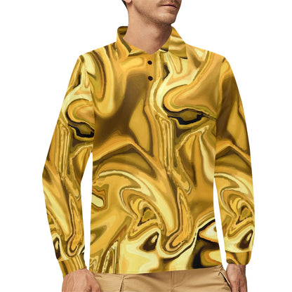 Liquid Pattern Print Design 03 Long Sleeve Polo Shirt For Men's