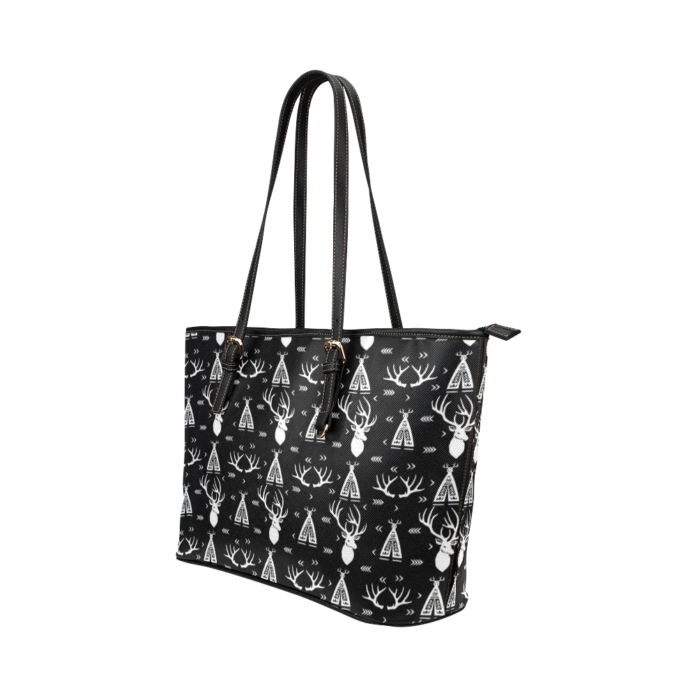 Deer Native Indian Print Pattern Leather Tote Bag