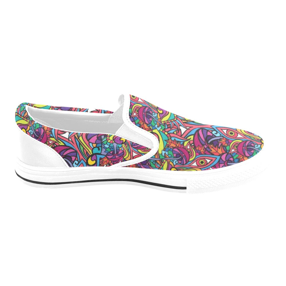 Trippy Print Design LKS302 White Slip Ons Canvas Women's Shoes
