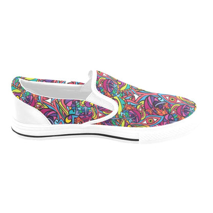 Trippy Print Design LKS302 White Slip Ons Canvas Women's Shoes