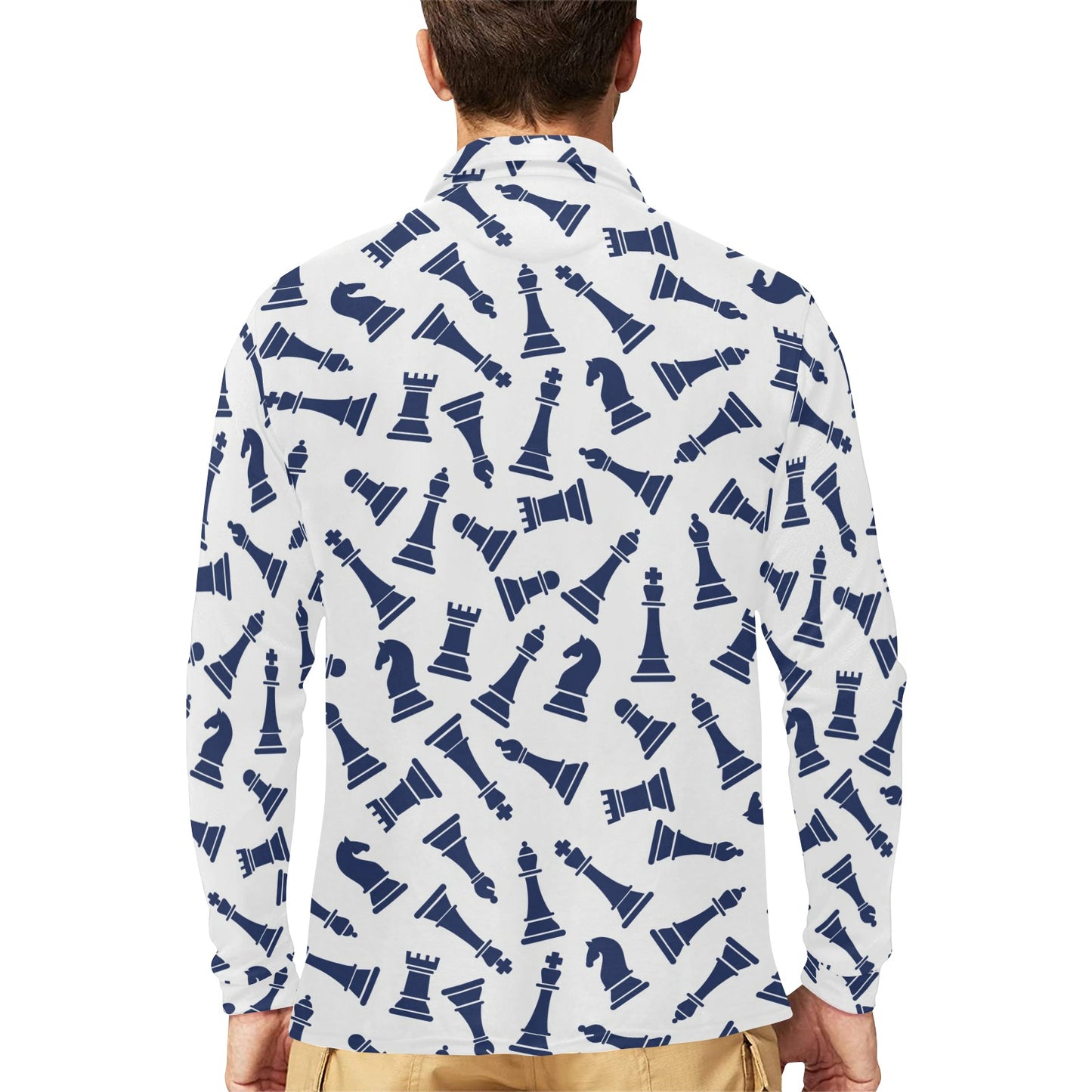 Chess Pattern Print Design 03 Long Sleeve Polo Shirt For Men's