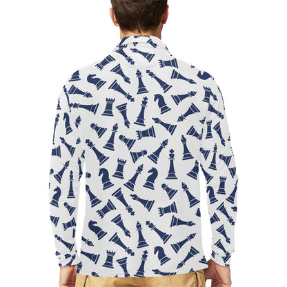 Chess Pattern Print Design 03 Long Sleeve Polo Shirt For Men's