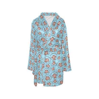 Monkey Cute Design Themed Print Women's Fleece Robe