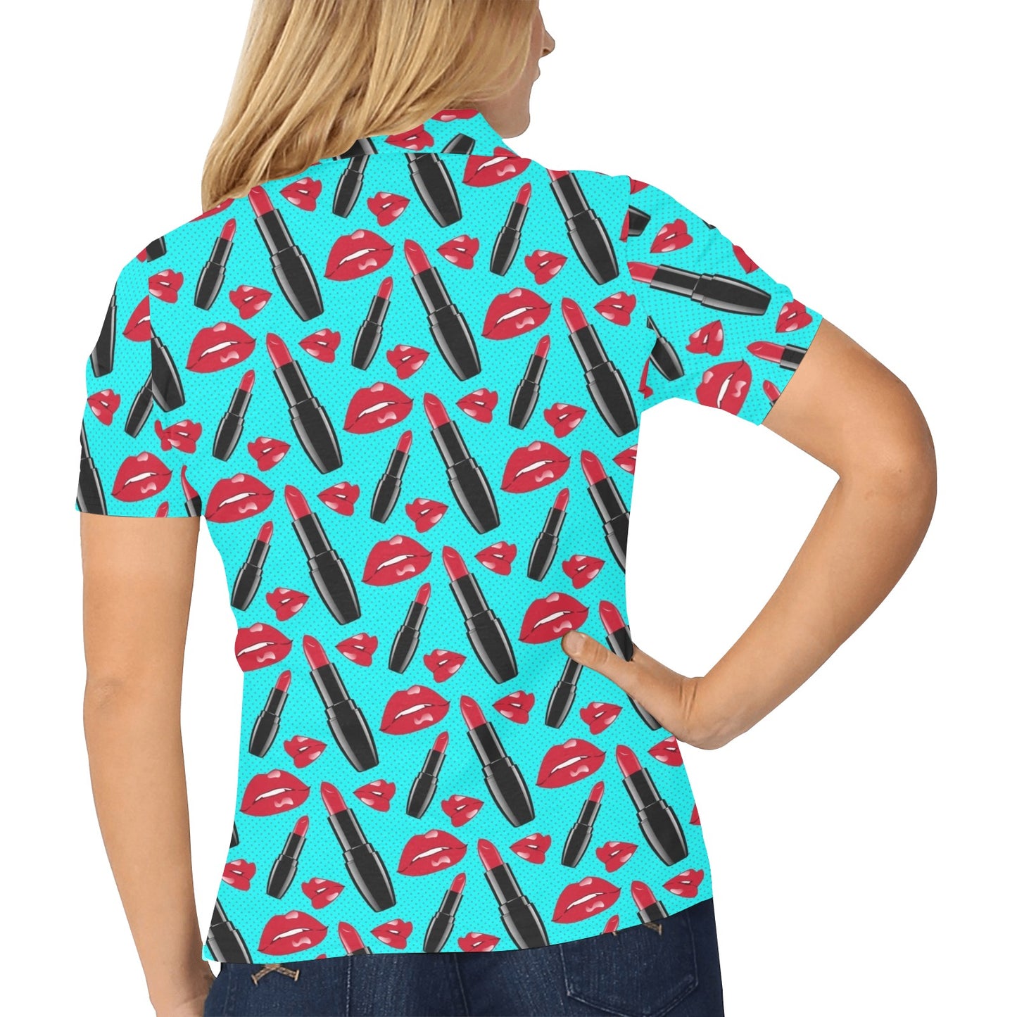 Lipstick Pattern Print Design LT02 Women's Polo Shirt