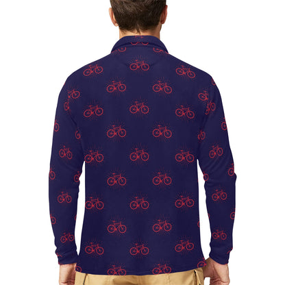 Bicycle Pattern Print Design 01 Long Sleeve Polo Shirt For Men's