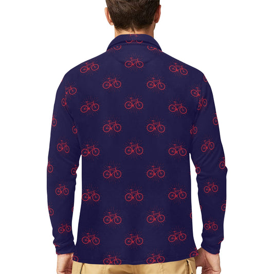 Bicycle Pattern Print Design 01 Long Sleeve Polo Shirt For Men's