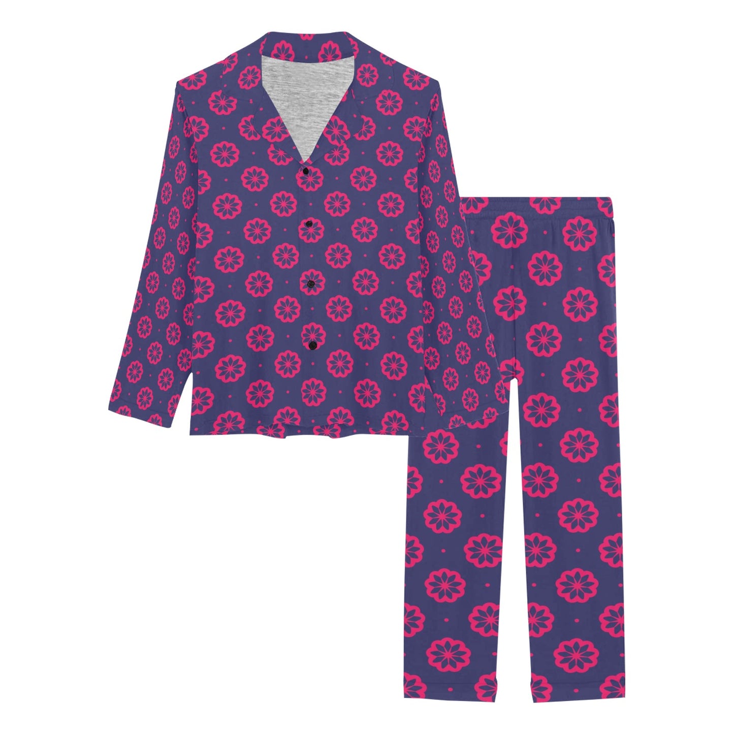 Water Lily Print Design LKS301 Women's Long Pajama Set