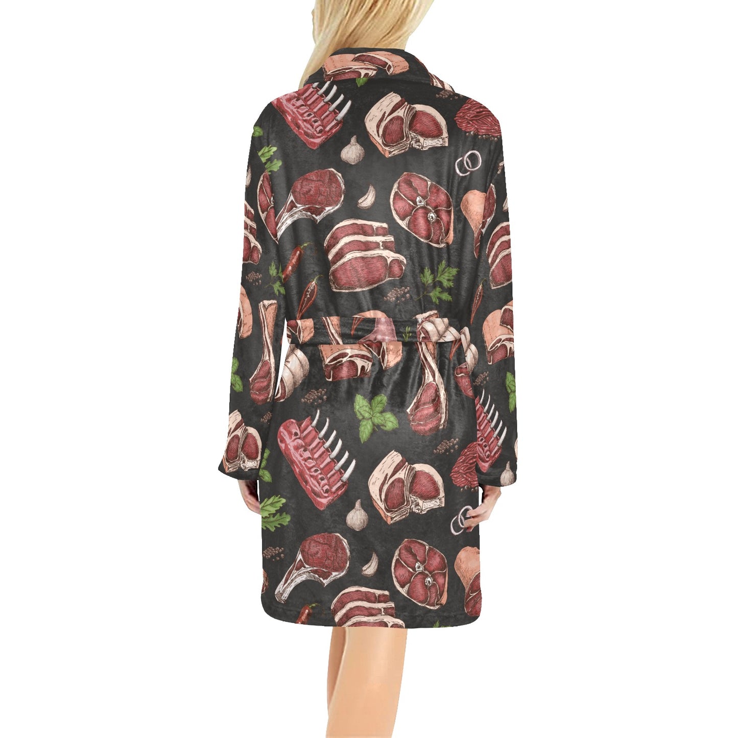 Meat Pattern Print Design 02 Women's Fleece Robe