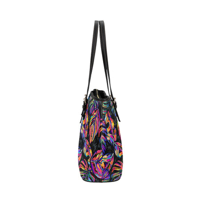 Neon Color Tropical Palm Leaves Leather Tote Bag