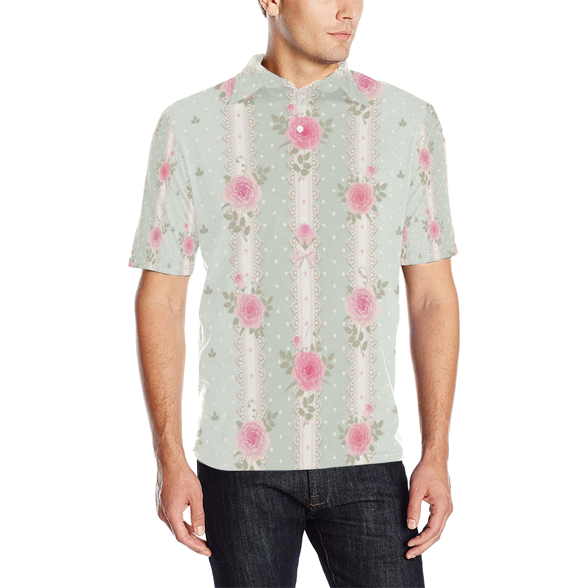Rose Pattern Print Design RO016 Men Polo Shirt