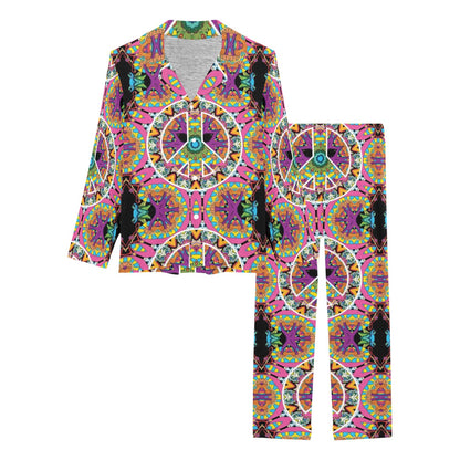 Peace Sign Pattern Print Design A03 Women's Long Pajama Set