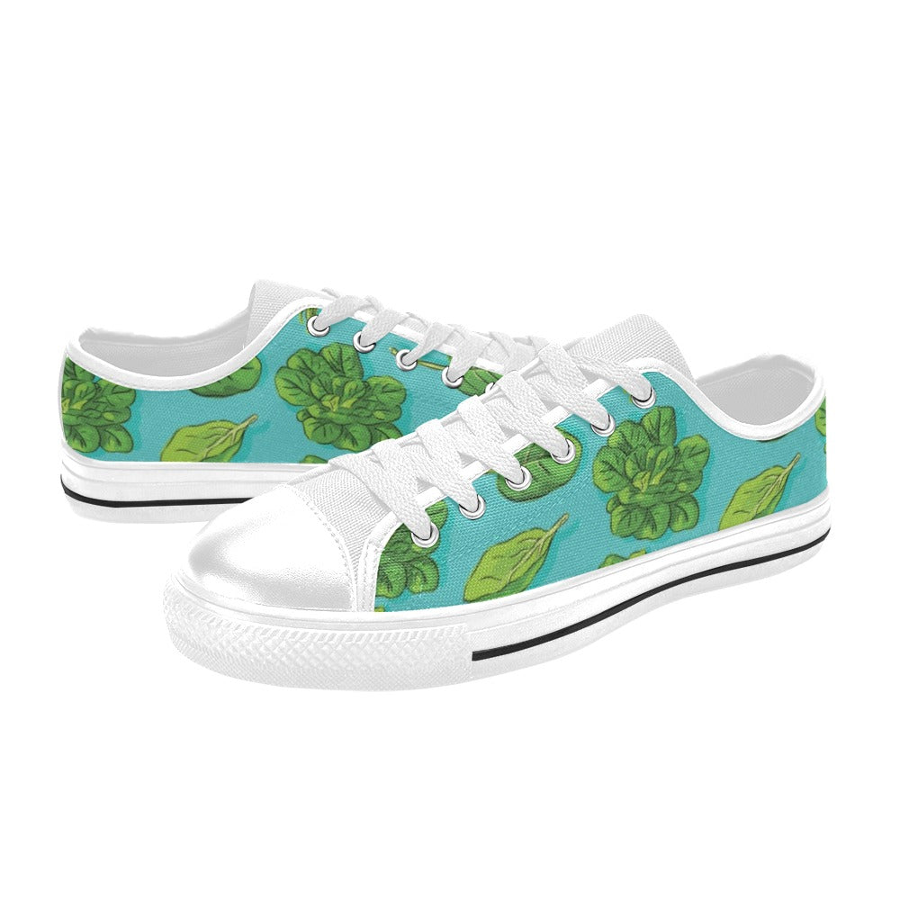 Spinach Print Design LKS301 Women's White Low Top Shoes