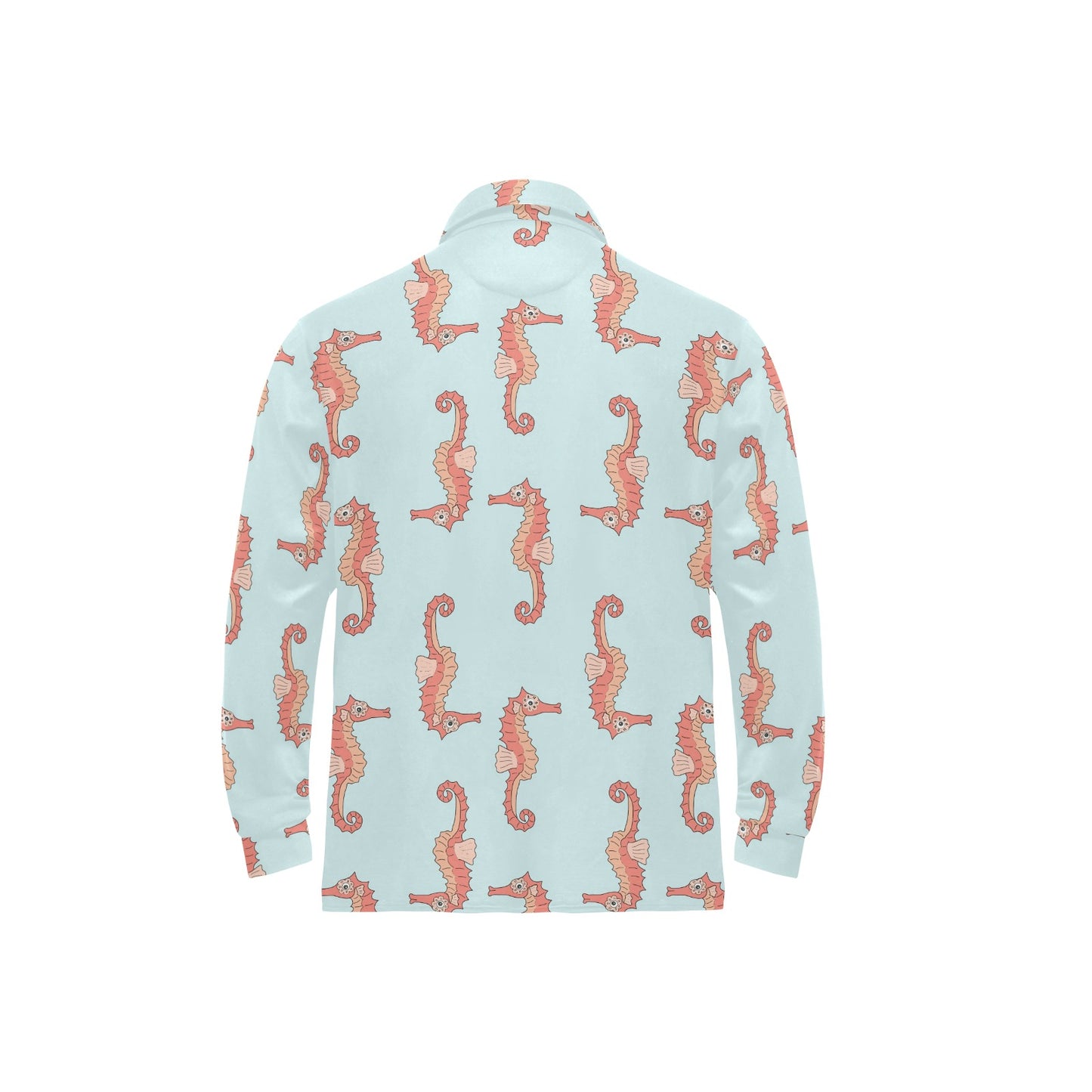 SeaHorse Pattern Print Design 01 Long Sleeve Polo Shirt For Men's