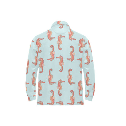 SeaHorse Pattern Print Design 01 Long Sleeve Polo Shirt For Men's