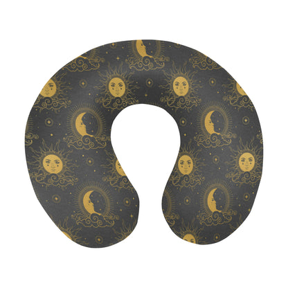 Celestial Moon Sun Pattern Print Design 05 U-Shaped Travel Neck Pillow