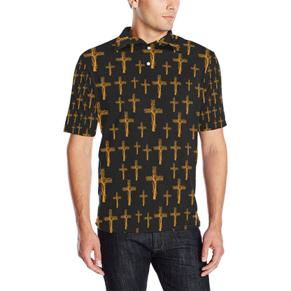 Christian Tree of Life Cross Design Men Polo Shirt