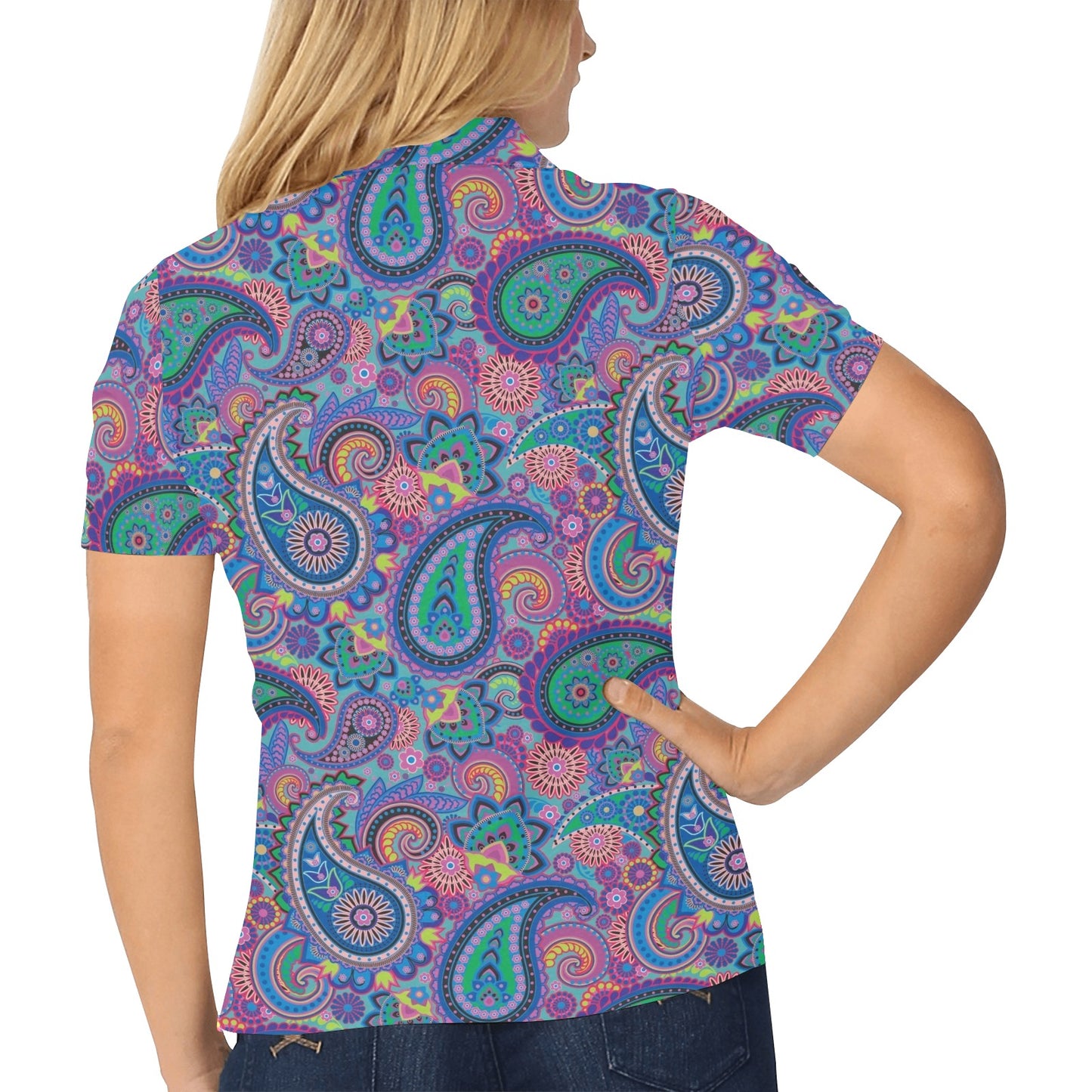 Paisley Colorful Pattern Print Design A02 Women's Polo Shirt