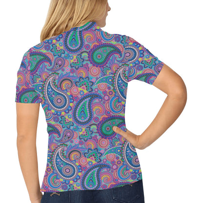 Paisley Colorful Pattern Print Design A02 Women's Polo Shirt