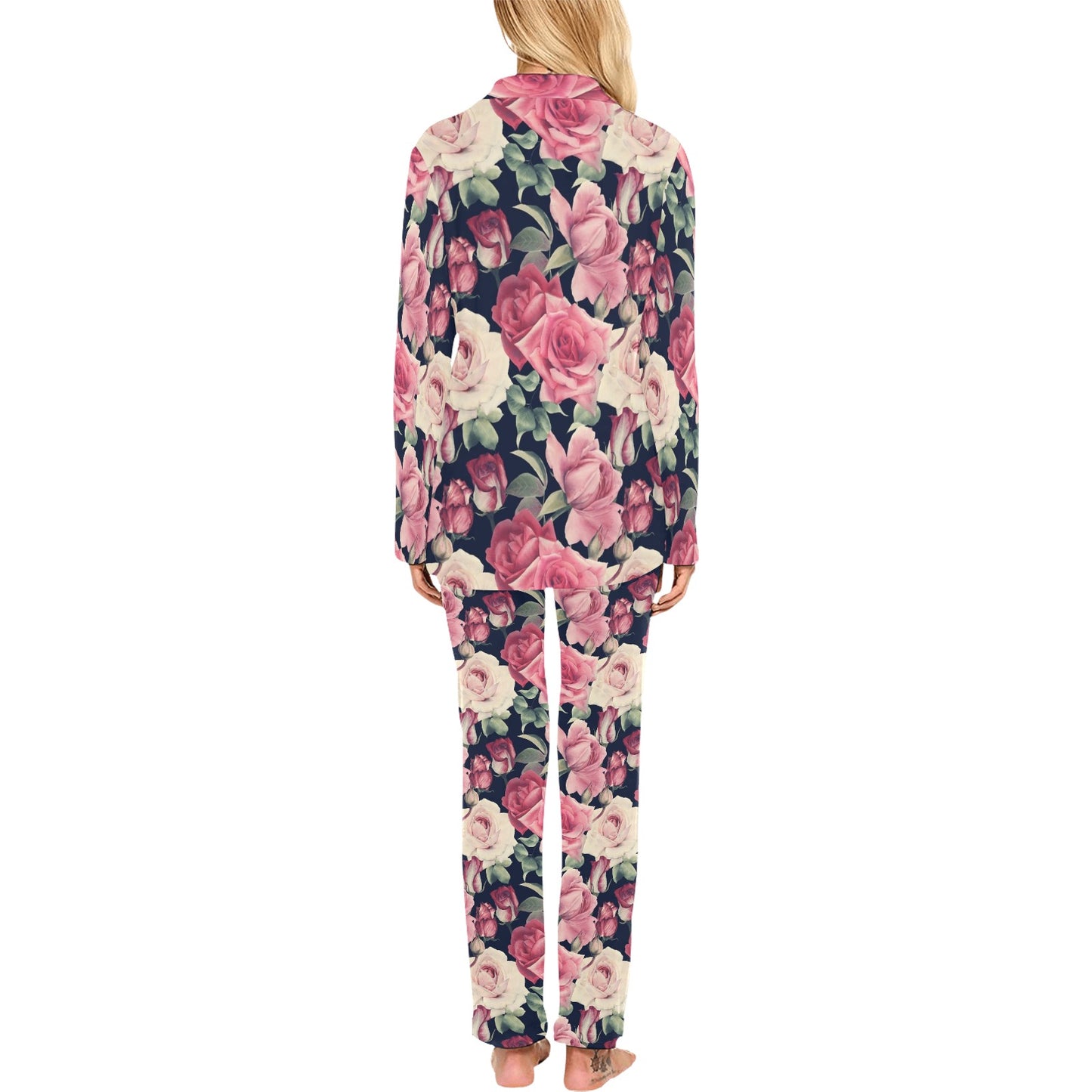 Rose Pattern Print Design RO05 Women's Long Pajama Set