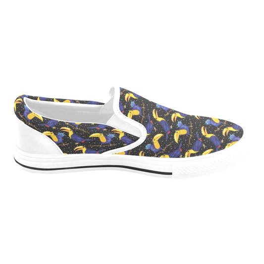 Toucan Print Design LKS307 White Slip Ons Canvas Women's Shoes