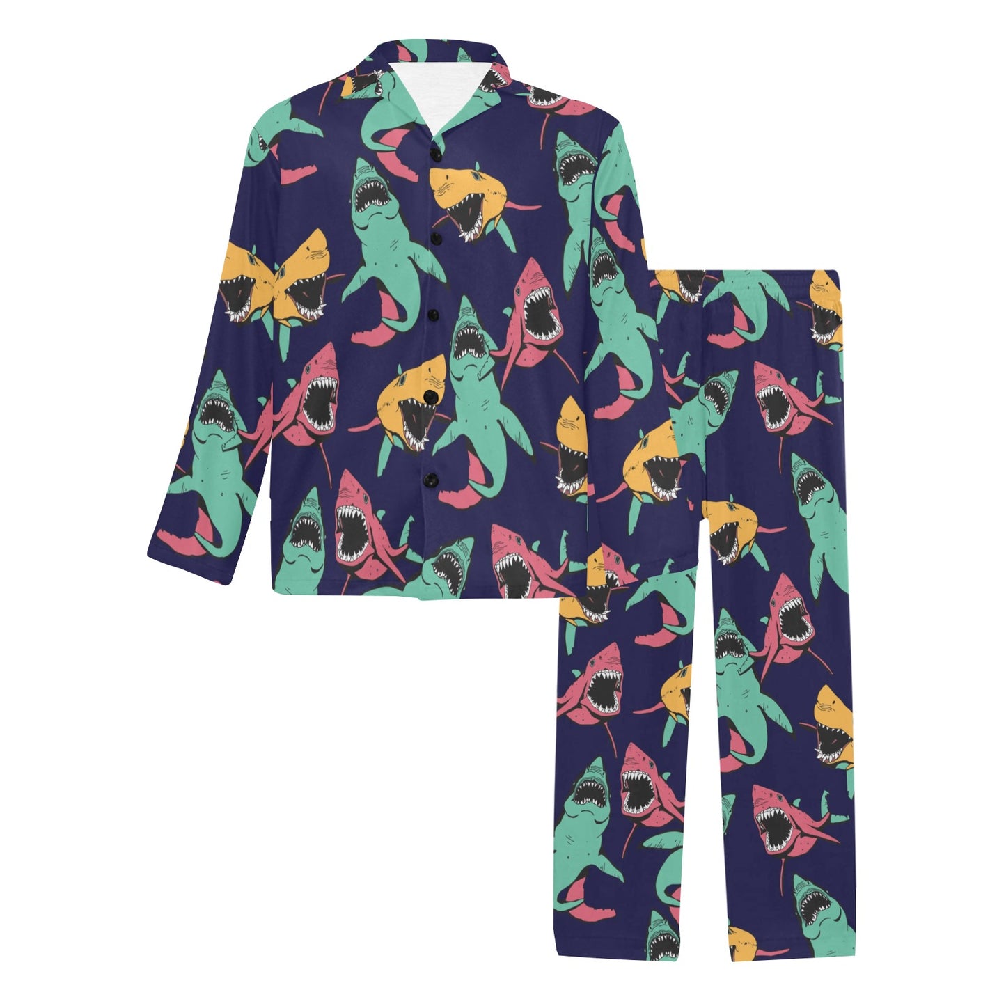 Shark Bite Pattern Men's Long Pajama Set