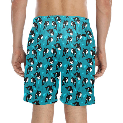 Whale Sea Design Themed Print Men's Swim Trunks Beach Shorts