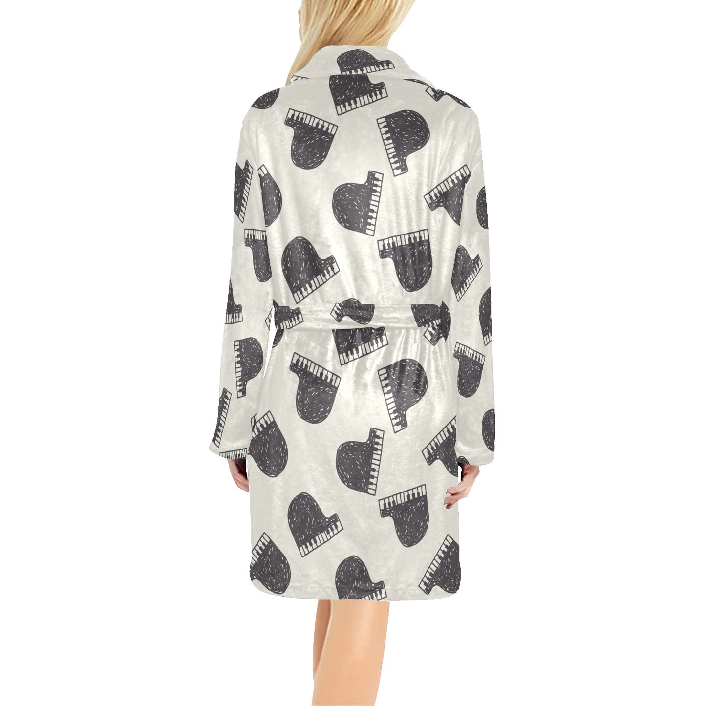 Piano Pattern Print Design 04 Women's Fleece Robe