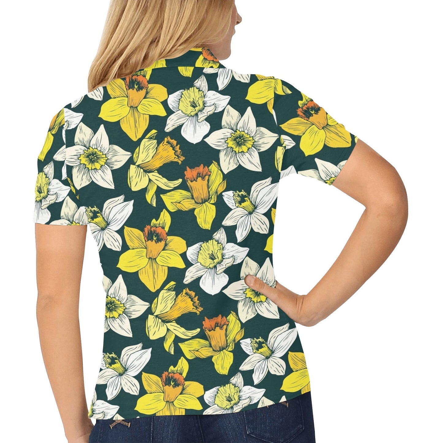 Daffodils Pattern Print Design DF02 Women's Polo Shirt