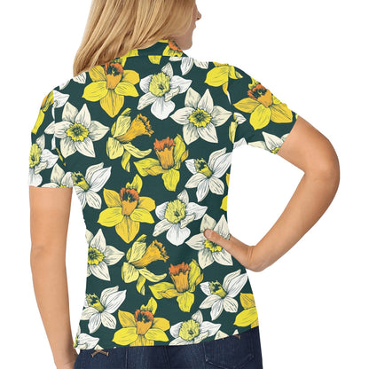 Daffodils Pattern Print Design DF02 Women's Polo Shirt