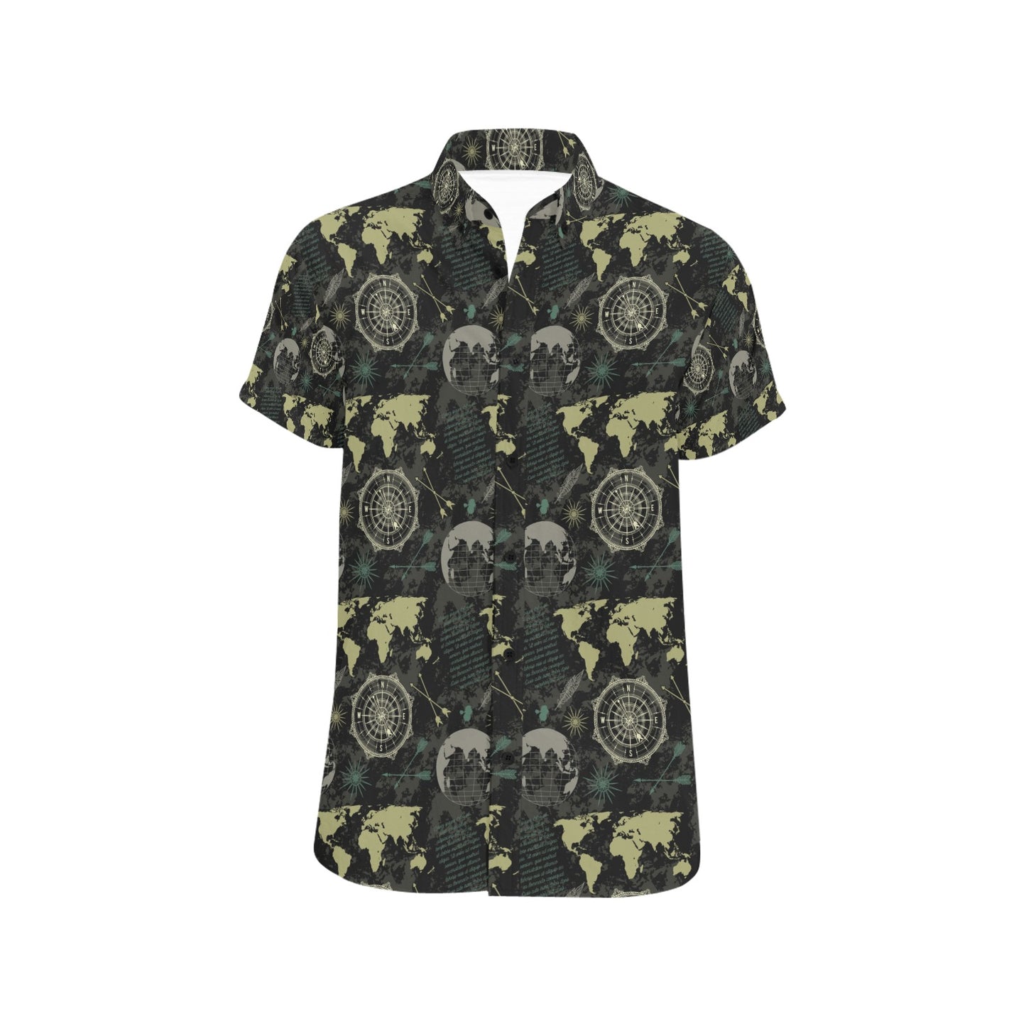 World Map Print Design LKS303 Men Short Sleeve Button Up Shirt