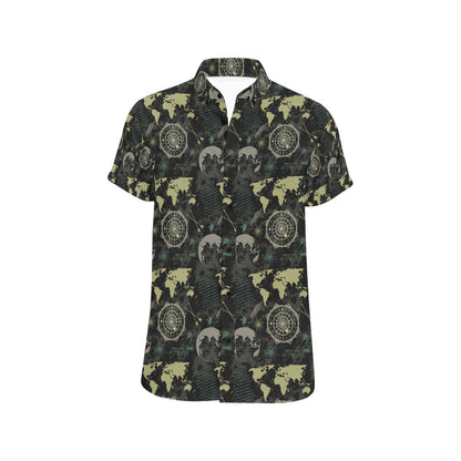 World Map Print Design LKS303 Men Short Sleeve Button Up Shirt