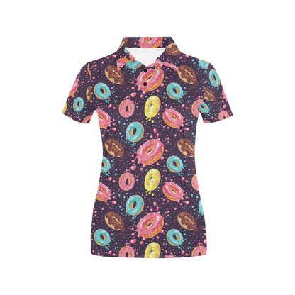 Donut Pattern Print Design DN03 Women's Polo Shirt