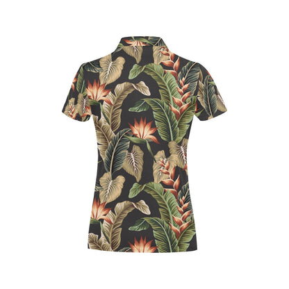 Tropical Flower Pattern Print Design TF014 Women's Polo Shirt