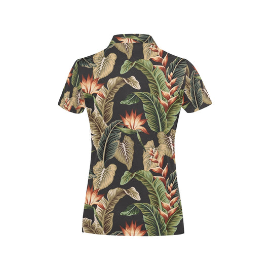 Tropical Flower Pattern Print Design TF014 Women's Polo Shirt