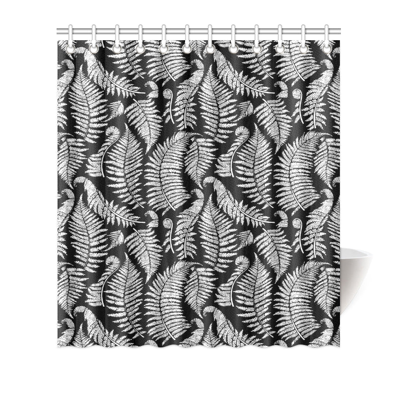 Fern Leave Black White Print Pattern Shower Curtain