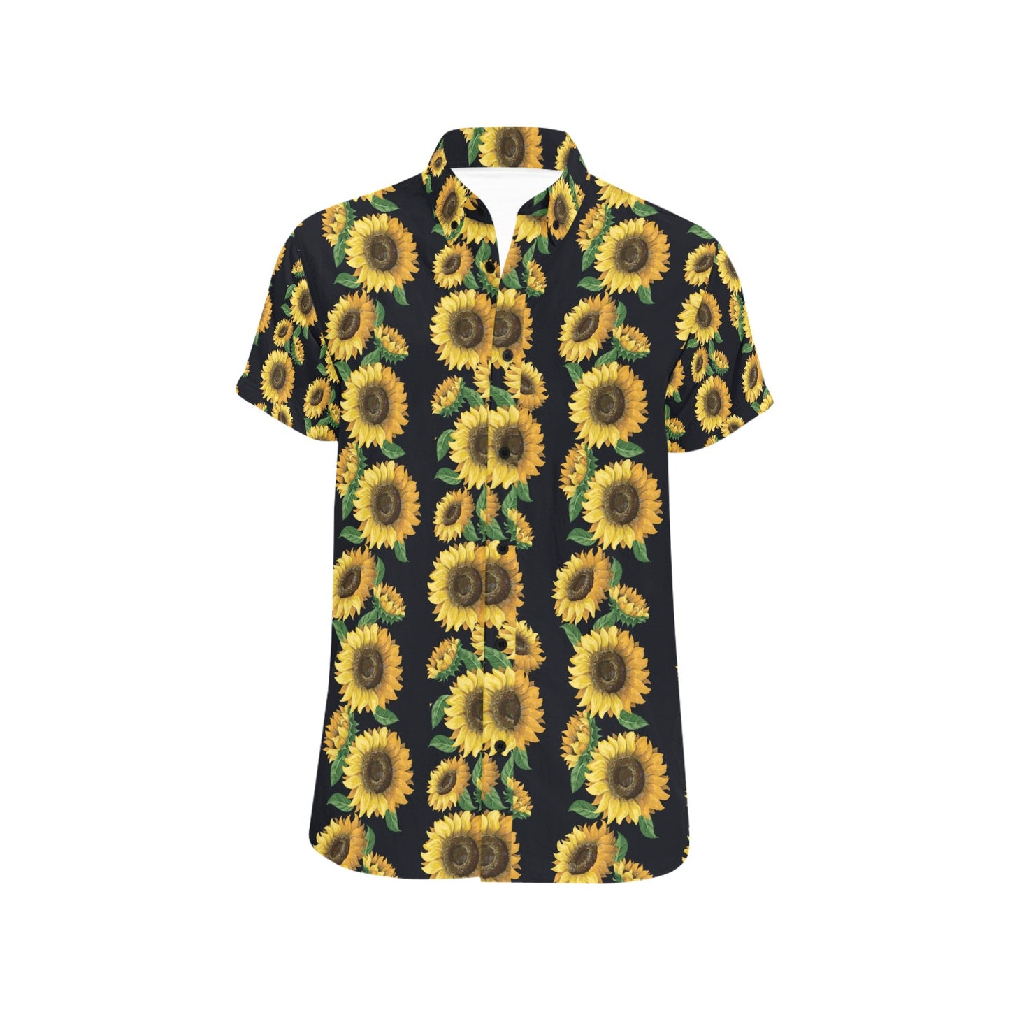 Sunflower Print Design LKS306 Men Short Sleeve Button Up Shirt
