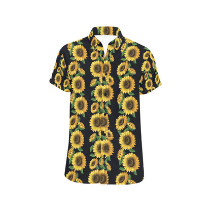 Sunflower Print Design LKS306 Men Short Sleeve Button Up Shirt