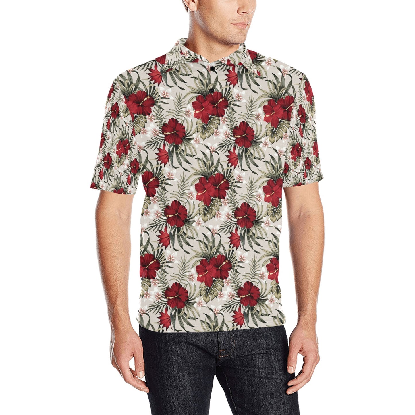 Hibiscus Print Design LKS3011 Men Polo Shirt