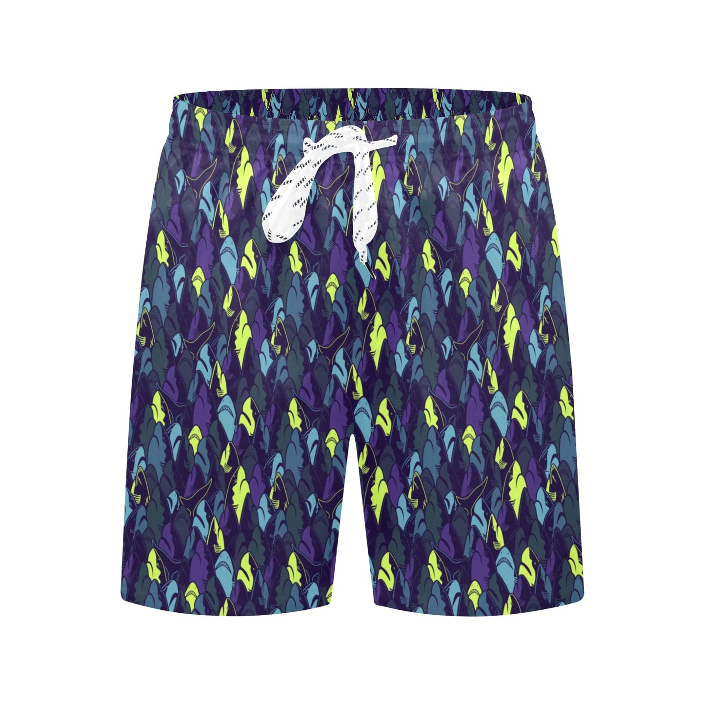 Shark Neon color Print Men's Swim Trunks Beach Shorts