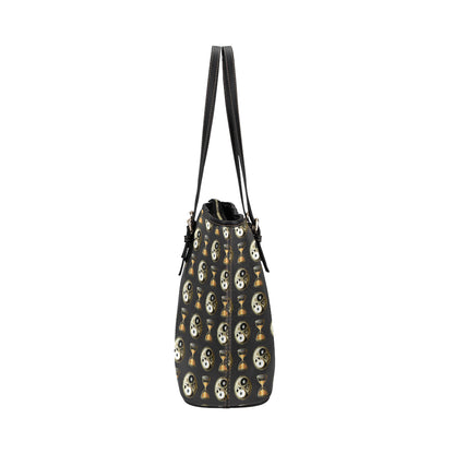 Yin Yang Skull Themed Design Print Leather Tote Bag