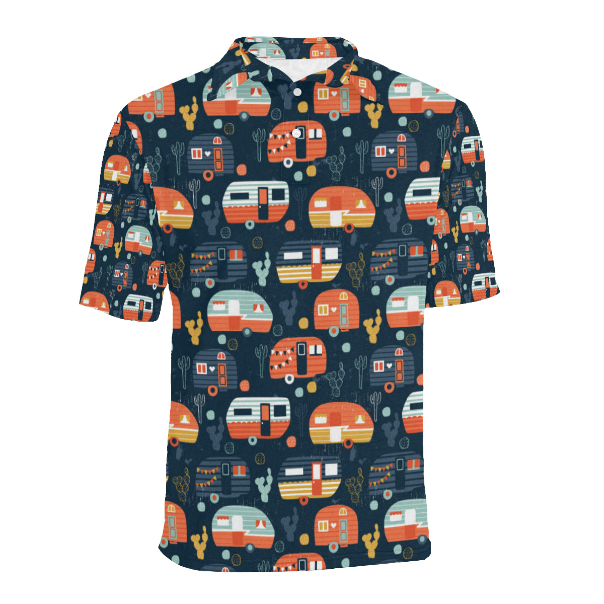 Camper Caravan Print Pattern Men Polo Shirt
