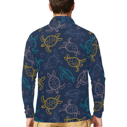 Sea Turtle Baby Print Long Sleeve Polo Shirt For Men's