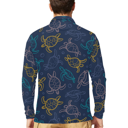 Sea Turtle Baby Print Long Sleeve Polo Shirt For Men's