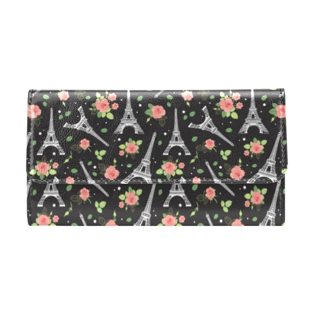 Eiffel Tower Rose Print Women's Trifold Wallet