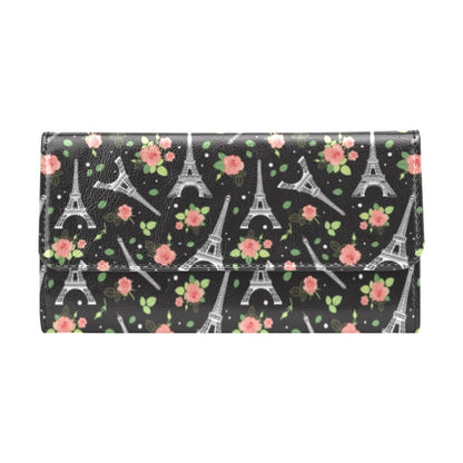 Eiffel Tower Rose Print Women's Trifold Wallet