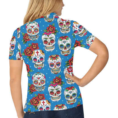 Sugar Skull Rose Pattern Women's Polo Shirt